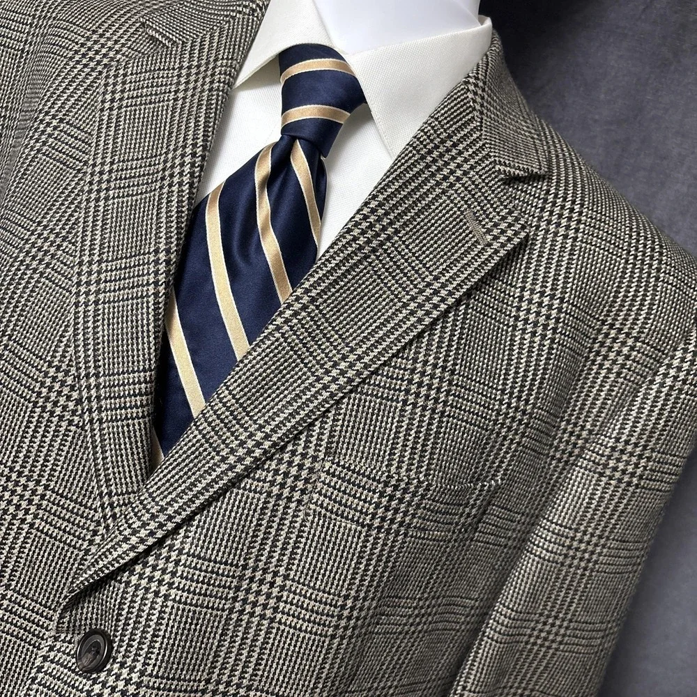 Ralph Lauren Sport Coat 48L Brown Glen Check Wool Cashmere Blazer Tweed 48R 3Btn